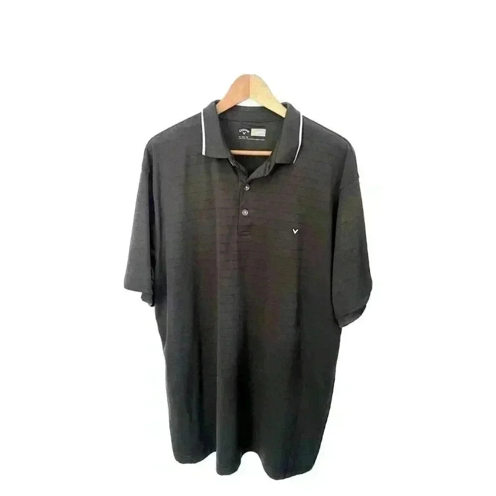 Callaway Opti-Dri Golf Ribbed Charcoal Short Sleeve Mens Polo Shirt XL Large